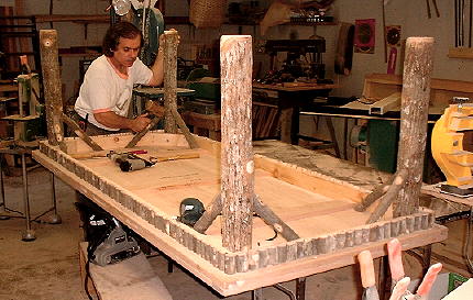 Richard Vega makes rustic Adirondack furniture with his Woodmaster Drum Sander